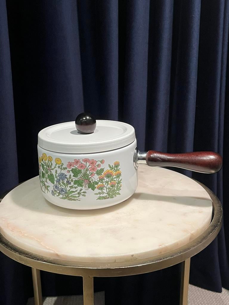 Retro Emaille Pannetje - Wildflower Decor - Houten Steel, Ophalen of Verzenden, Gebruikt, Overige materialen, Overige typen