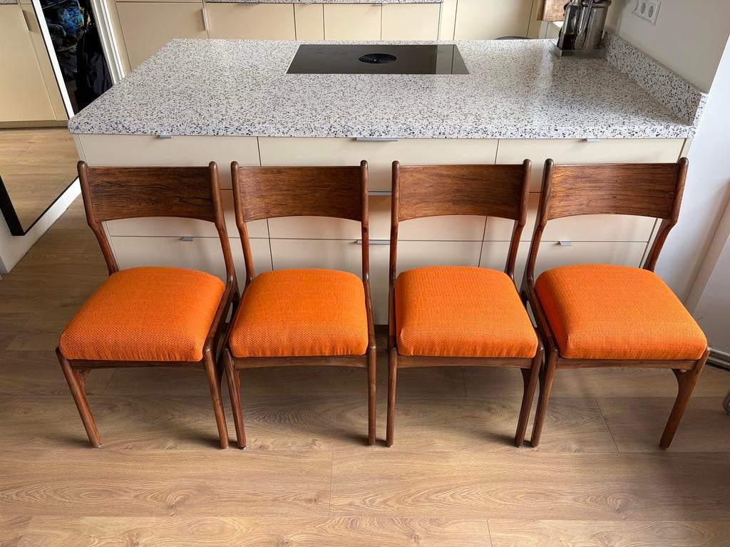 4 x Funder-Schmidt & Madsen midcentury stoelen, Ophalen, Gebruikt, Bruin, Vier
