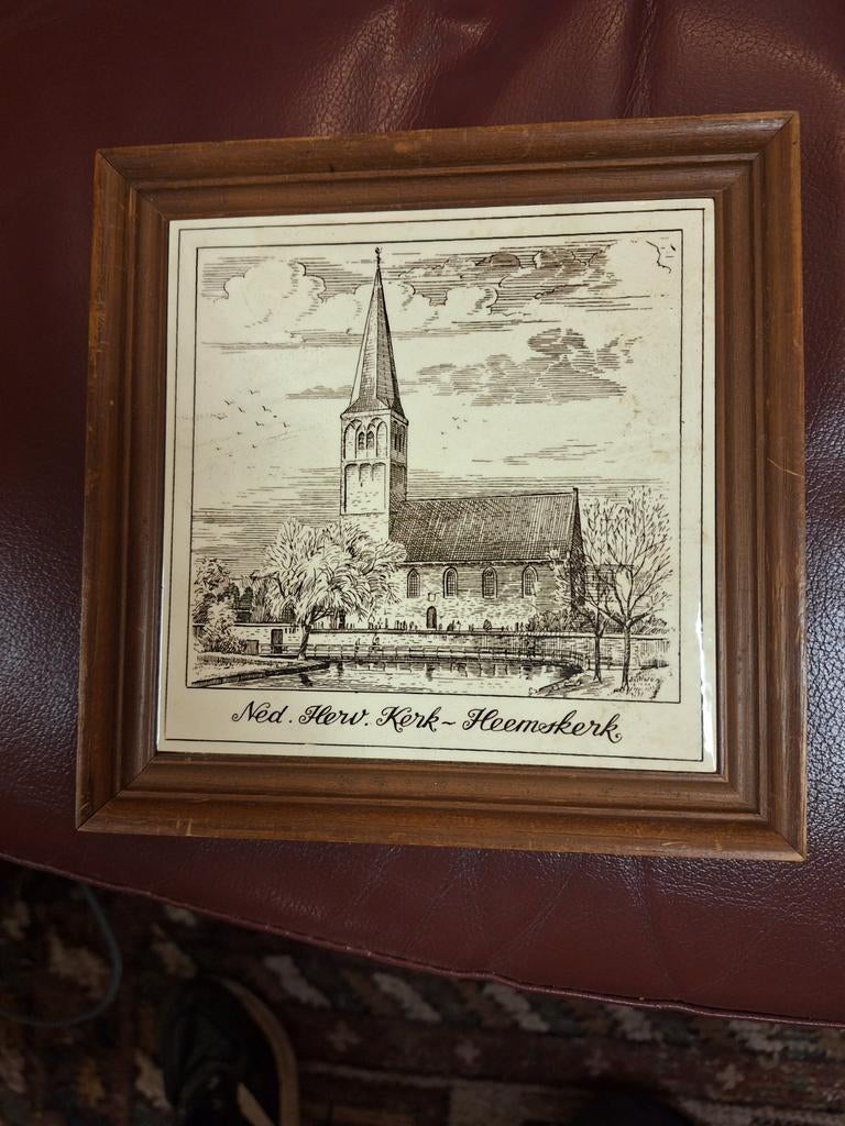 Tegel met afbeelding Ned. Herv. Kerk Heemskerk, Antiek en Kunst, Ophalen of Verzenden