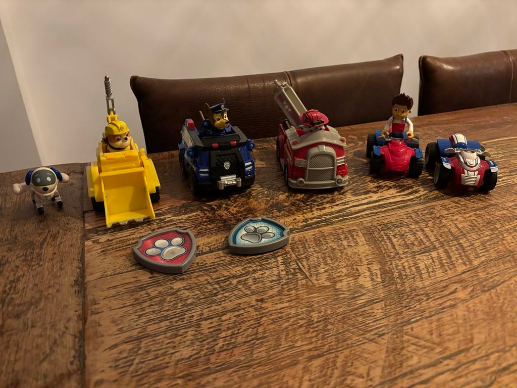 Paw Patrol Voertuigen Set met Badges en Robo-hond, Ophalen of Verzenden, Gebruikt