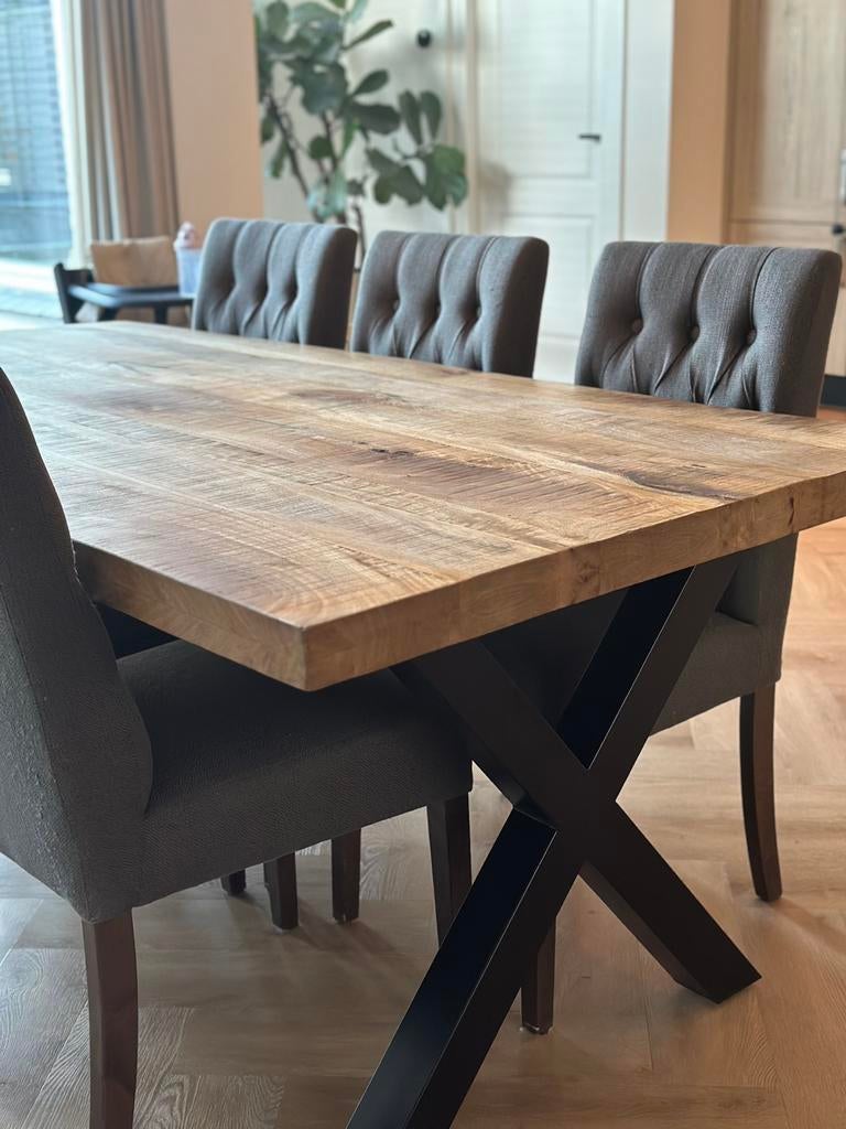 Eettafel mangohout, Ophalen, 200 cm of meer, 50 tot 100 cm, Zo goed als nieuw