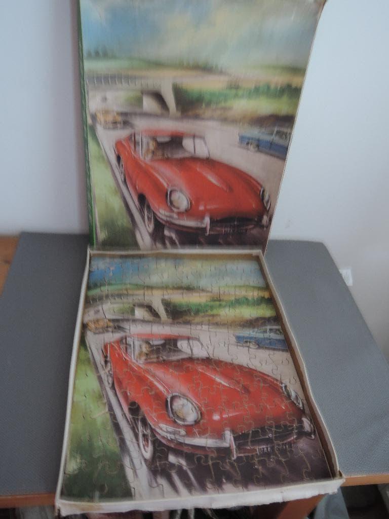 Complete ouderwetse houten puzzel van een Jaguar E type, Ophalen of Verzenden