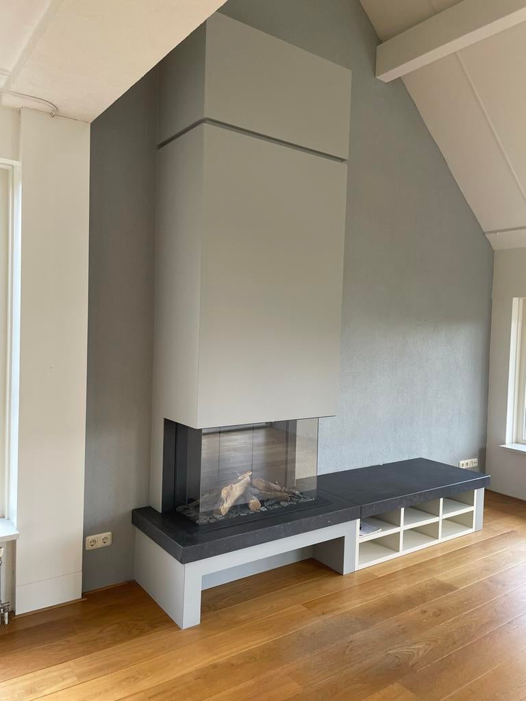 Moderne Gashaard met ombouw en opbergmeubel, Ophalen, Gebruikt, Inbouwhaard, Gashaard
