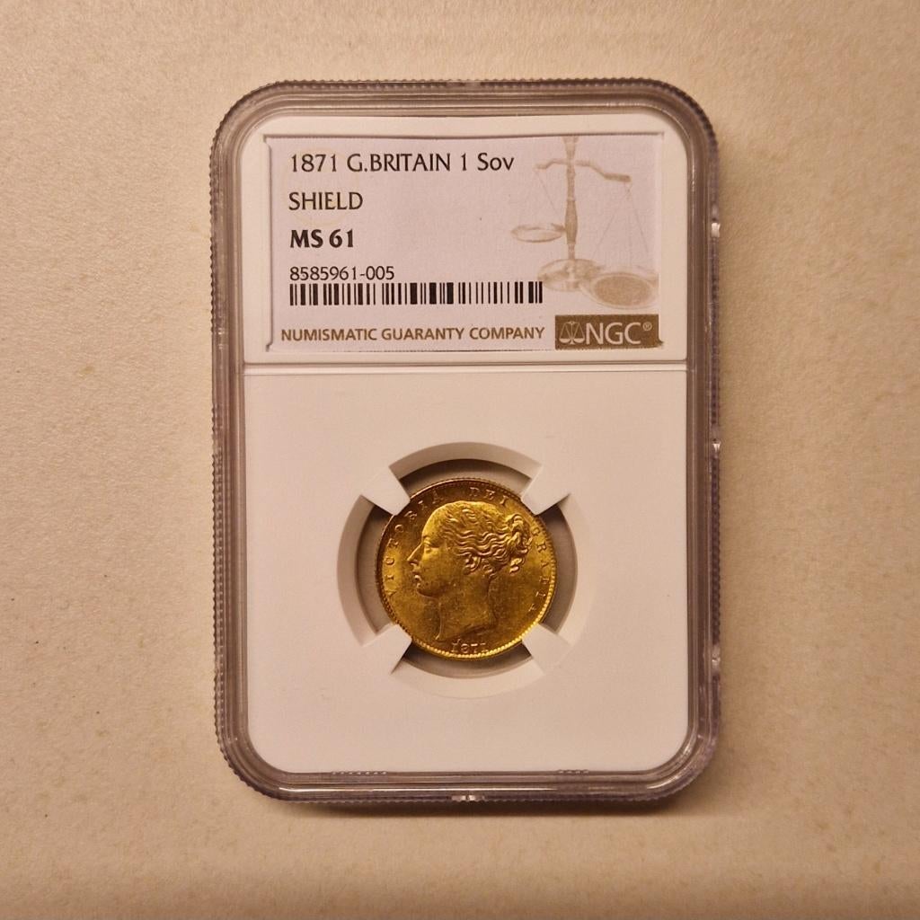 1871 Gouden Sovereign Victoria (NGC MS61), United Kingdom, Postzegels en Munten, Munten | Europa | Niet-Euromunten, Ophalen of Verzenden