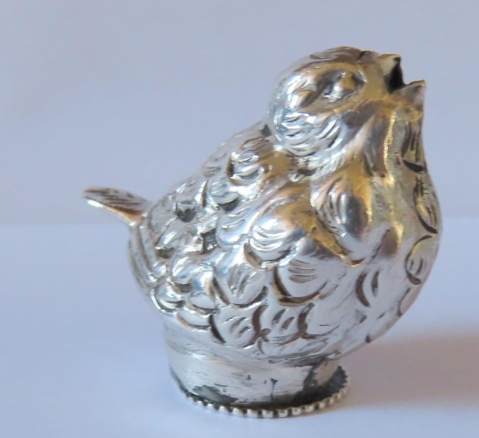 Uit inboedel: Miniatuur zilver vogeltje (mus) strooier,incl, Verzenden, Zilver