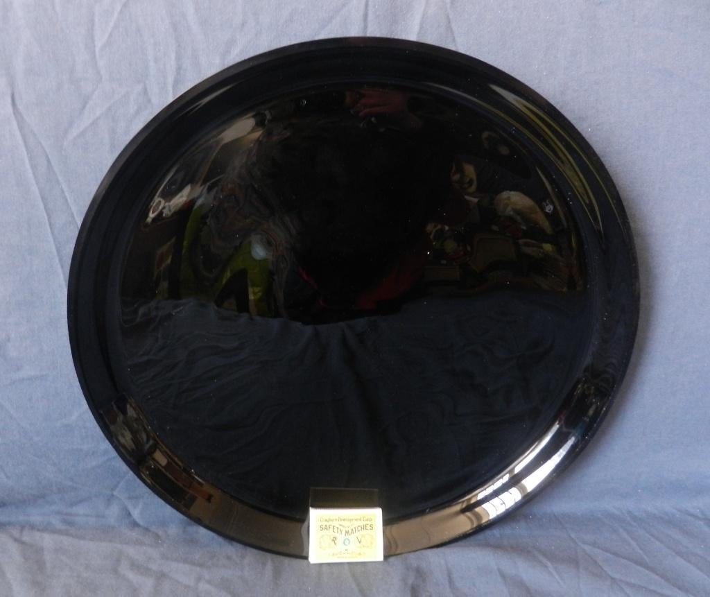 Groot rond zwart glazen dienblad Leerdam? diam. 36,2 cm., Ophalen of Verzenden