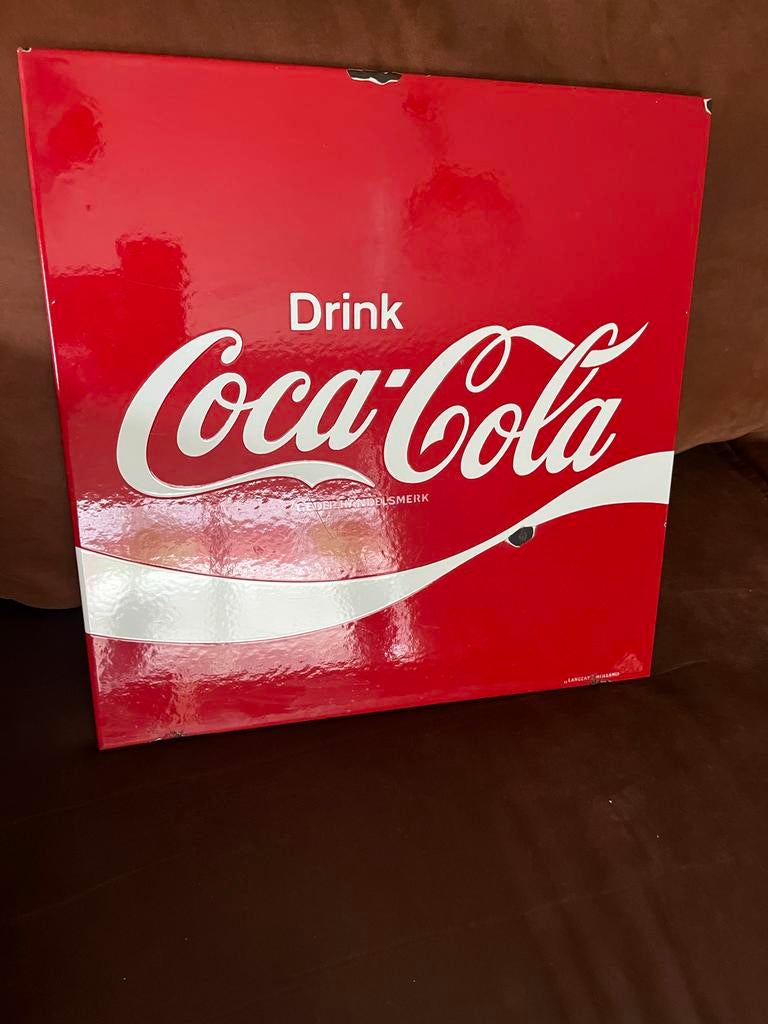 Vintage Coca-Cola Emaille Reclamebord - Langcat Holland, Antiek en Kunst, Antiek | Emaille, Ophalen of Verzenden
