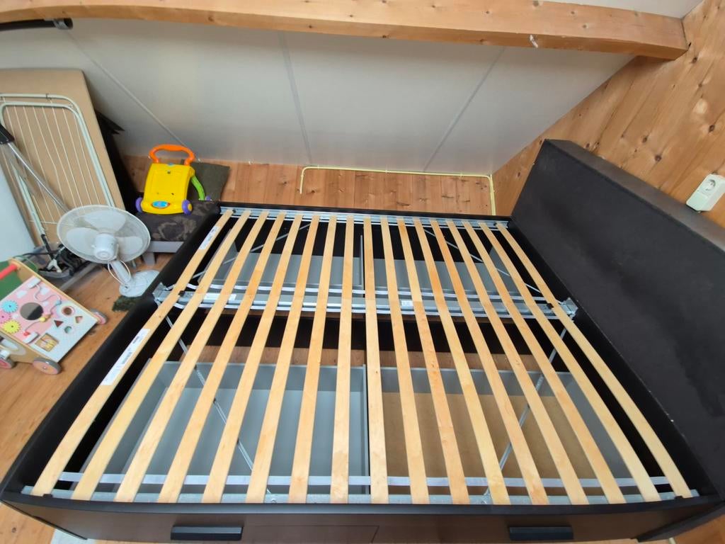 IKEA Brimnes Tweepersoonsbed met 4 lades en lattenbodem, Ophalen, Gebruikt, Bruin, Tweepersoons