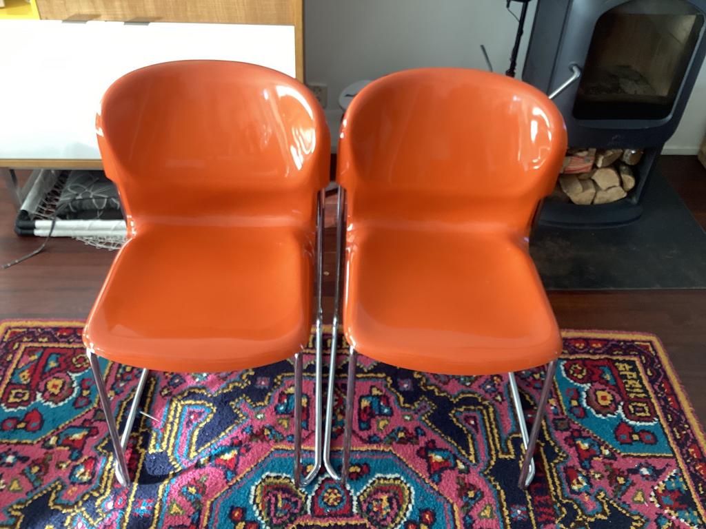 Gerd Lange vintage stoelen Drabert oranje, Huis en Inrichting, Stoelen, Ophalen, Kunststof, Gebruikt, Twee