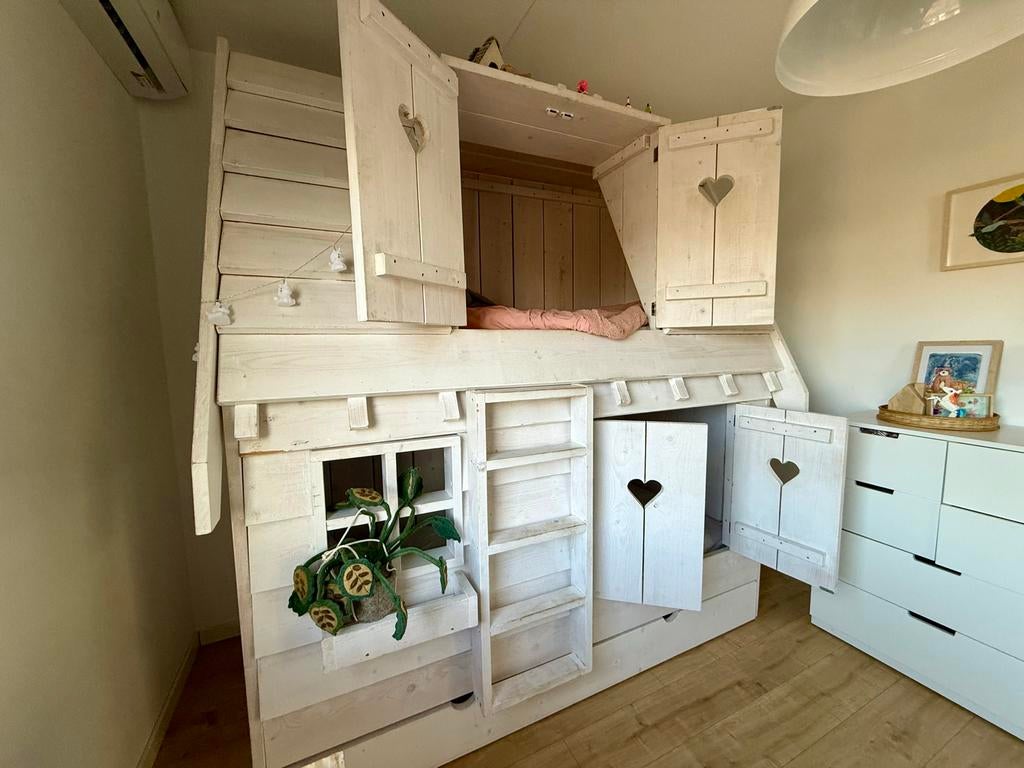 Stapelbed in huisjesvorm - Kinderbed, Ophalen, 85 tot 100 cm, Gebruikt, 180 cm of meer