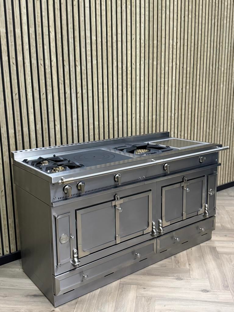 Prachtige La Cornue 165cm Inox Gas + Coup de Feu +Teppanyaki, 60 cm of meer, Grill, Ophalen of Verzenden, Gas
