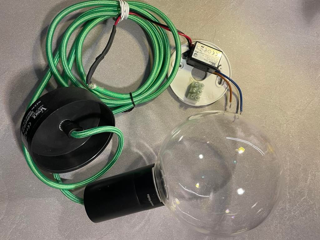 Vesoi Italia pendant lamp met groene koord., Ophalen of Verzenden, Glas, 75 cm of meer