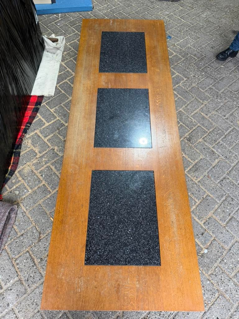 Eiken eettafelblad met hardstenen inleg – 240x80 cm, Ophalen, Gebruikt, 100 tot 150 cm, Eikenhout