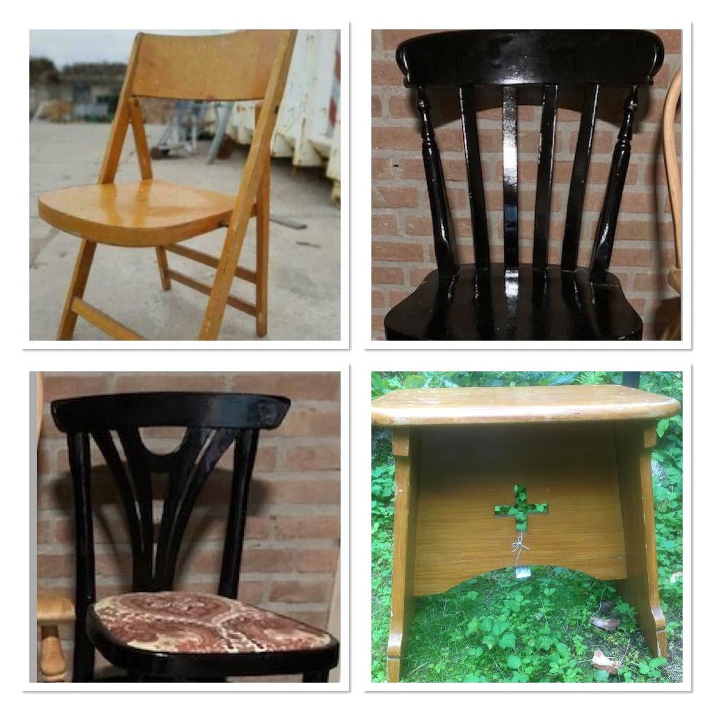 Vintage stoelen & een kerkkruk, Ophalen