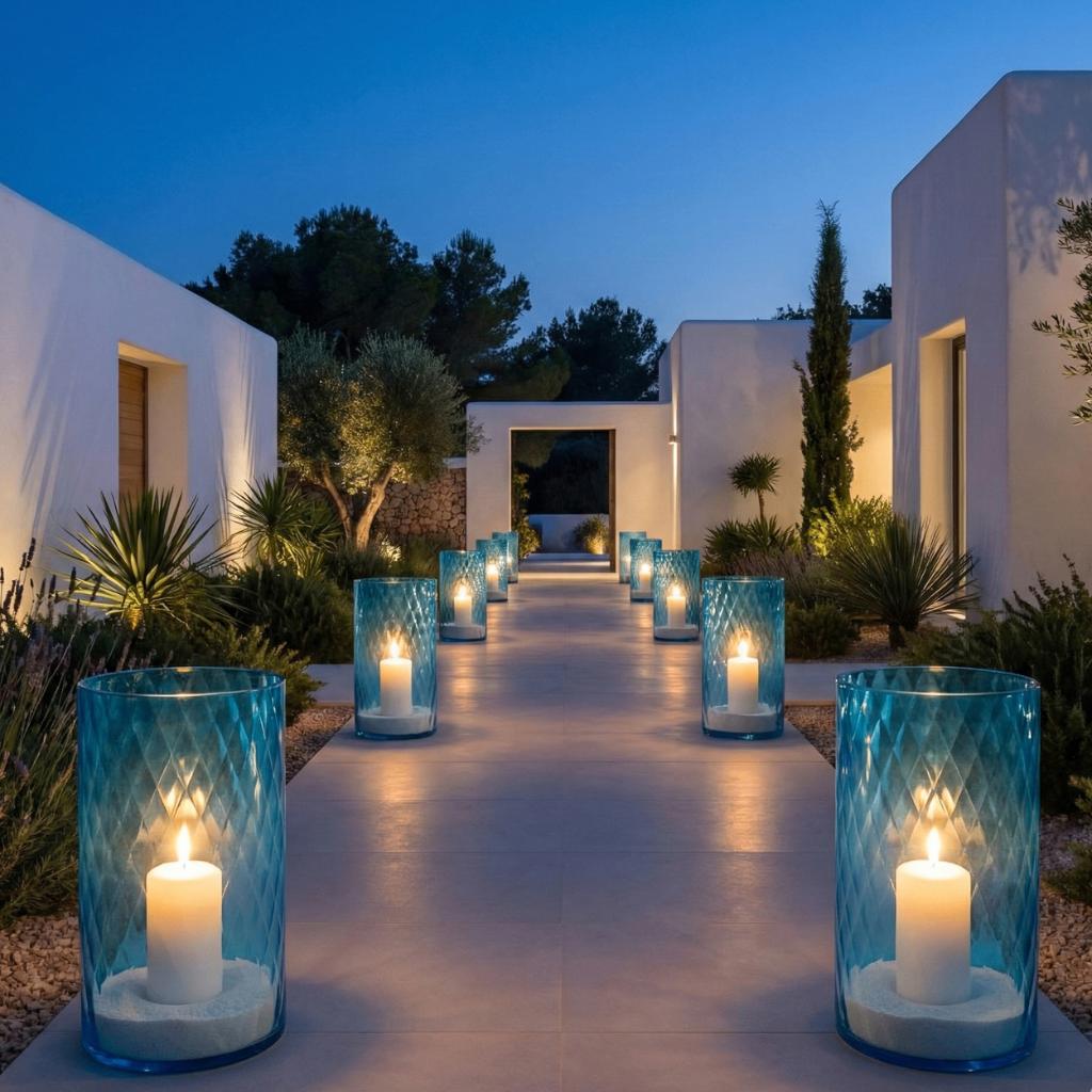 Vaas Windlicht Asprey Ocean Blue Bloemenvaas Vazen, Overige kleuren, Verzenden, Nieuw, Glas