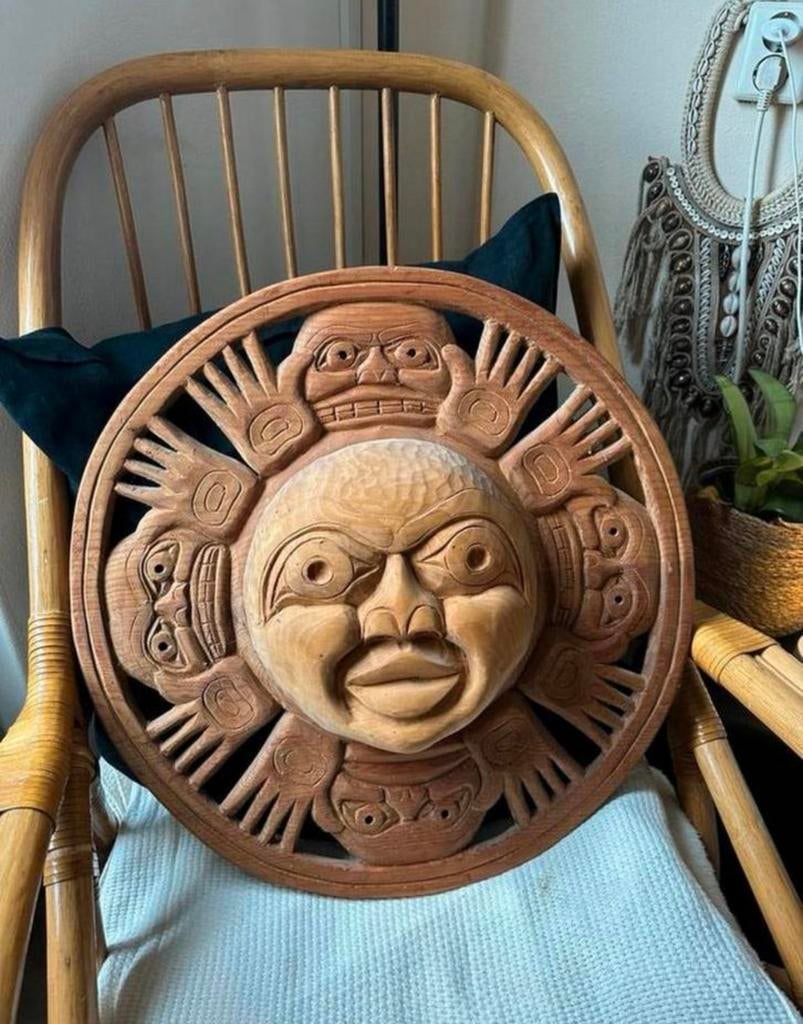 Mexicaans houtsnijwerk voor aan de wand Ø 58 cm, Ophalen of Verzenden