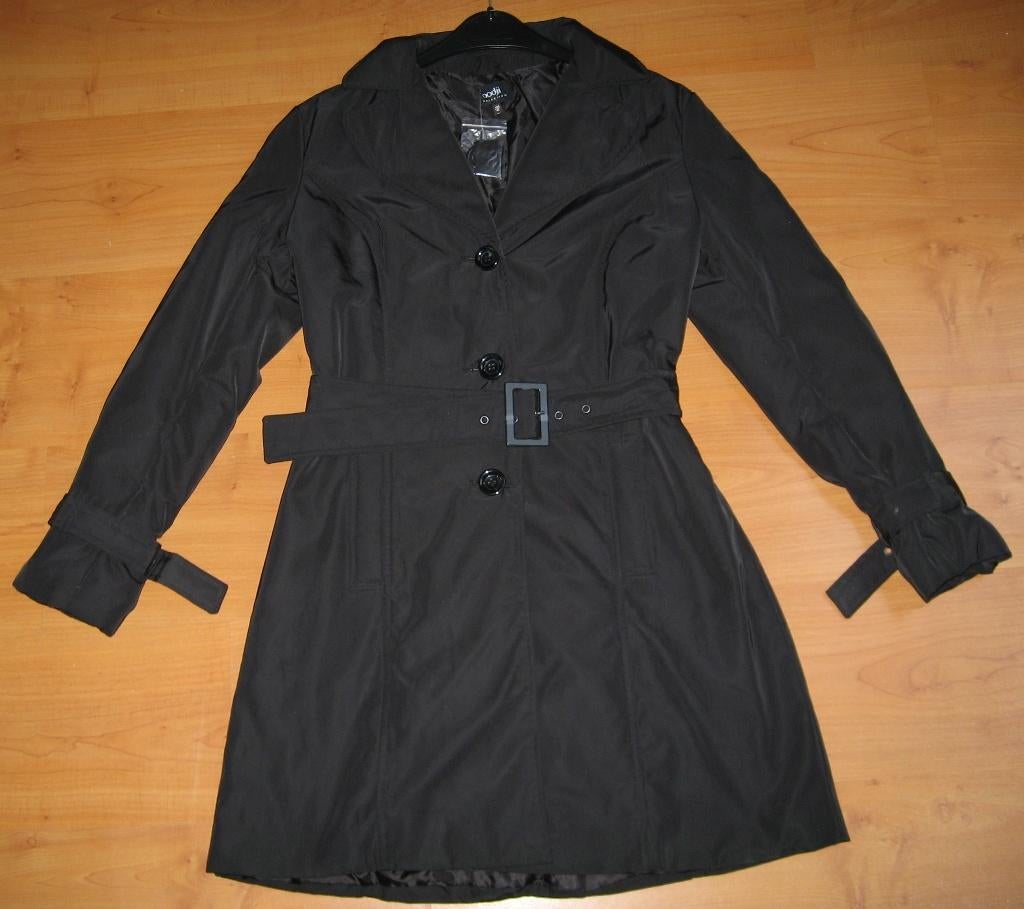 Gevoerde zwarte trenchcoat jas 36/S., Zwart, Nieuw, Ophalen of Verzenden, Maat 36 (S)