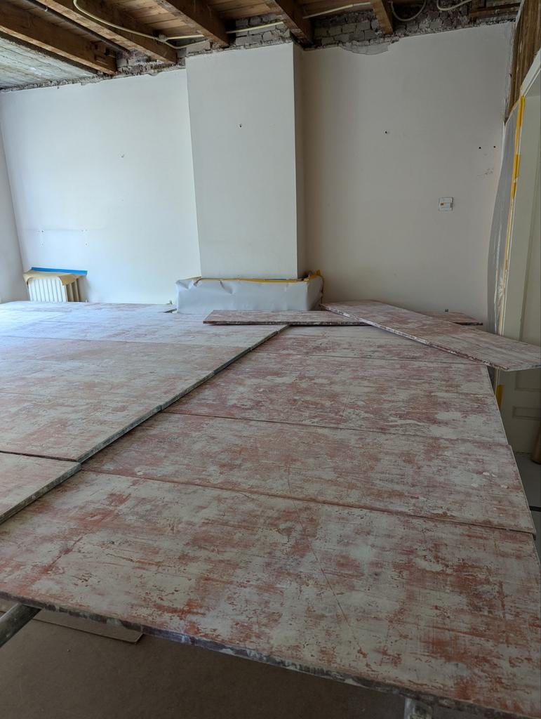 Stukadoorsvloer inclusief aanhanger met dekzeil, Doe-het-zelf en Verbouw, Steigers, Ophalen, Overige typen, 5 meter of hoger