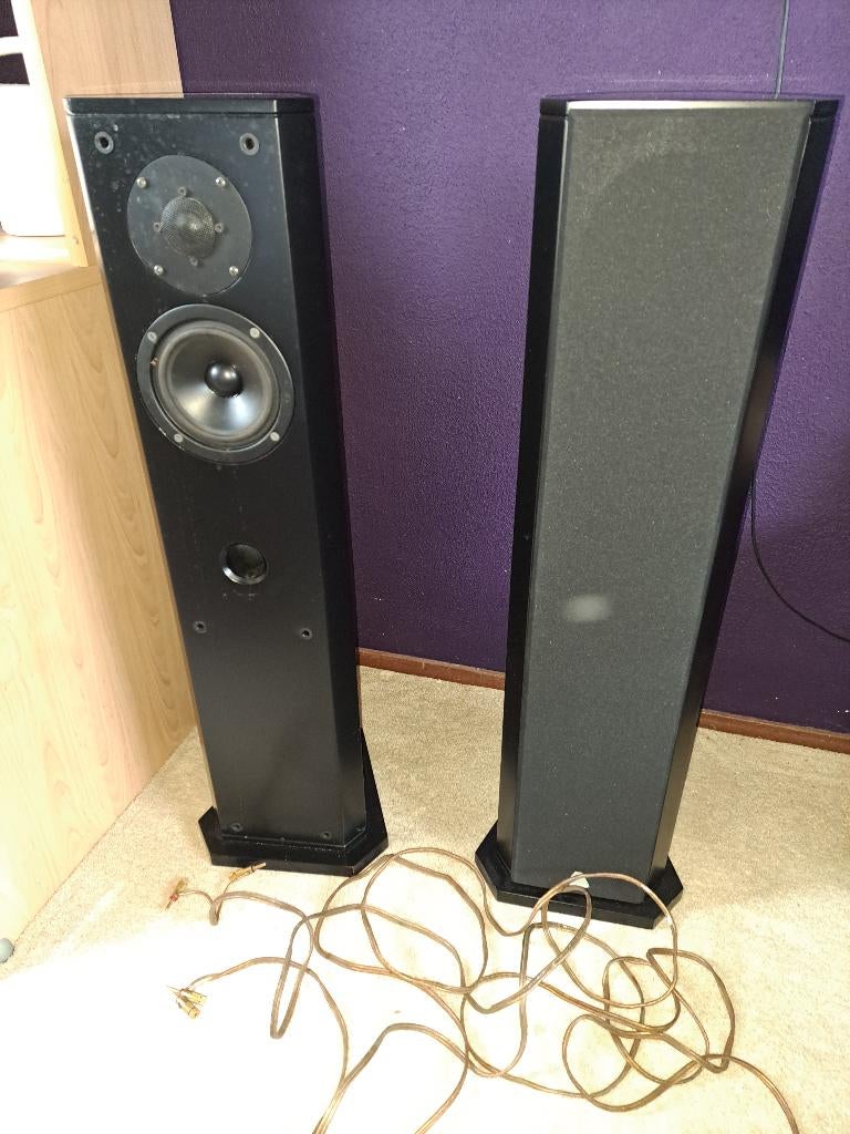 Driade luidsprekers met Denon versterker ontvanger, Audio, Tv en Foto, Luidsprekers, Gebruikt, 60 tot 120 watt, Front, Rear of Stereo speakers