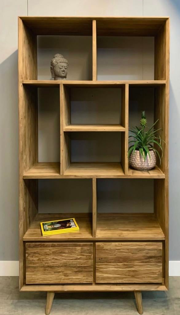 PER STUK TE KOOP: Zeer mooie teakhouten boekenkast (2 stuks), Ophalen, 200 cm of meer, Teakhout, 50 tot 100 cm