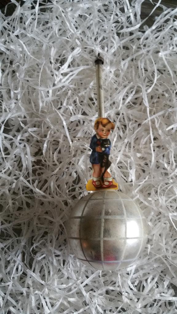 antieke kerstbal nr 384model bal lange hals gesuikerd +prent, Ophalen of Verzenden, Gebruikt