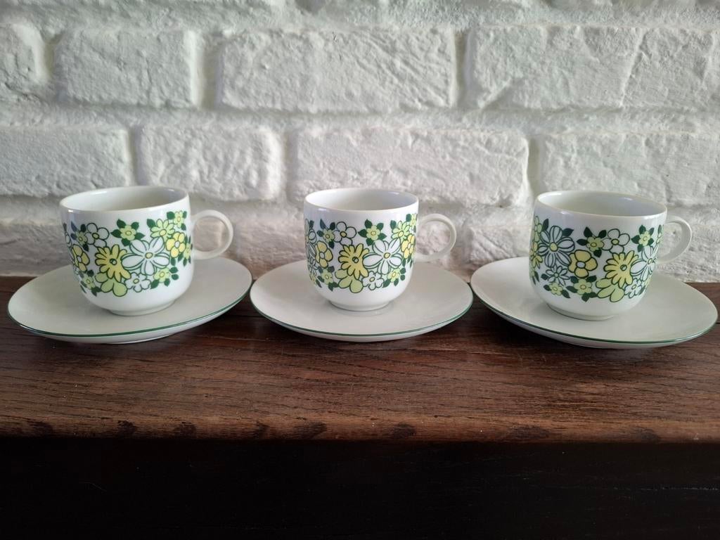 Set van 3 vintage Melitta Germany kop en schotel. Wit, groen, Ophalen of Verzenden, Huis en Inrichting