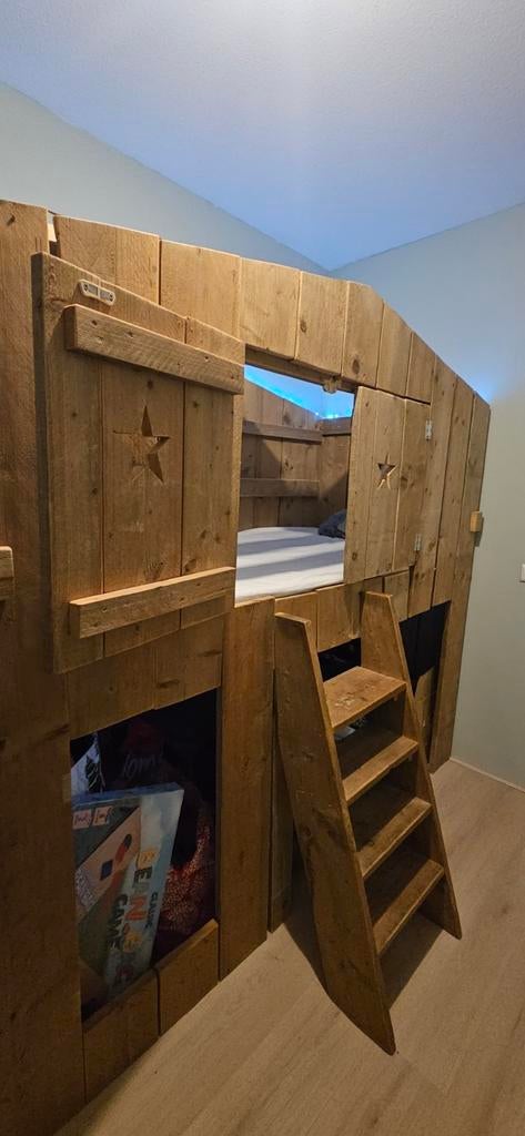 Steigerhouten Stapelbed, Kinderen en Baby's, Kinderkamer | Stapelbedden en Hoogslapers, Ophalen, Gebruikt, Stapelbed