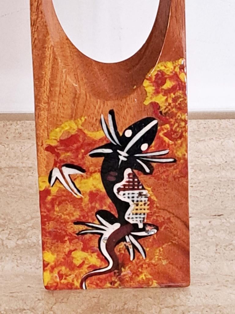 Vintage Australische Aboriginal kunst houten wijnfles houder, Ophalen of Verzenden