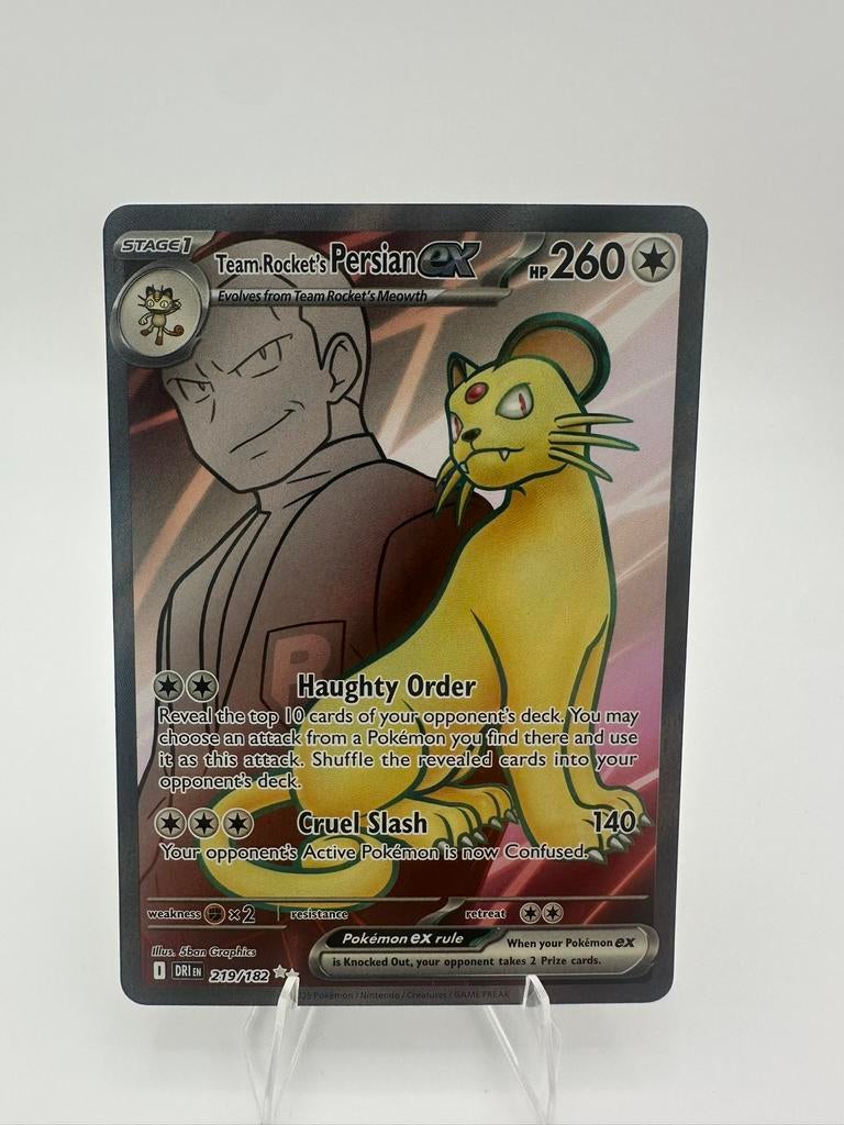 Team rocket’s Persian Ex 219 / 182, Hobby en Vrije tijd, Verzamelkaartspellen | Pokémon, Ophalen of Verzenden, Zo goed als nieuw