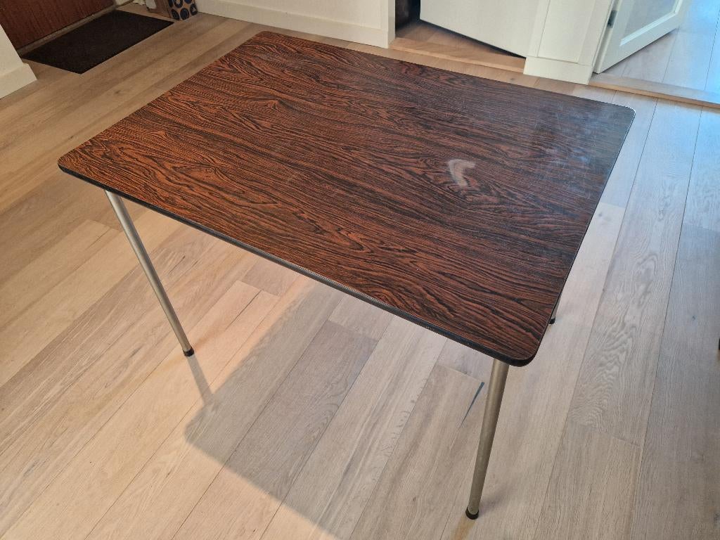 Vintage/retro jaren 70 bruine formica keukentafel #076, Ophalen, Gebruikt, 50 tot 100 cm, 50 tot 100 cm