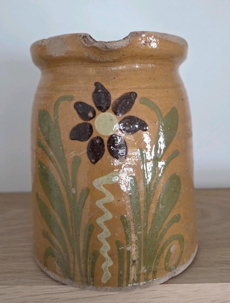 Antieke aardewerk Elzas kan, hoogte 16 cm, Ophalen of Verzenden