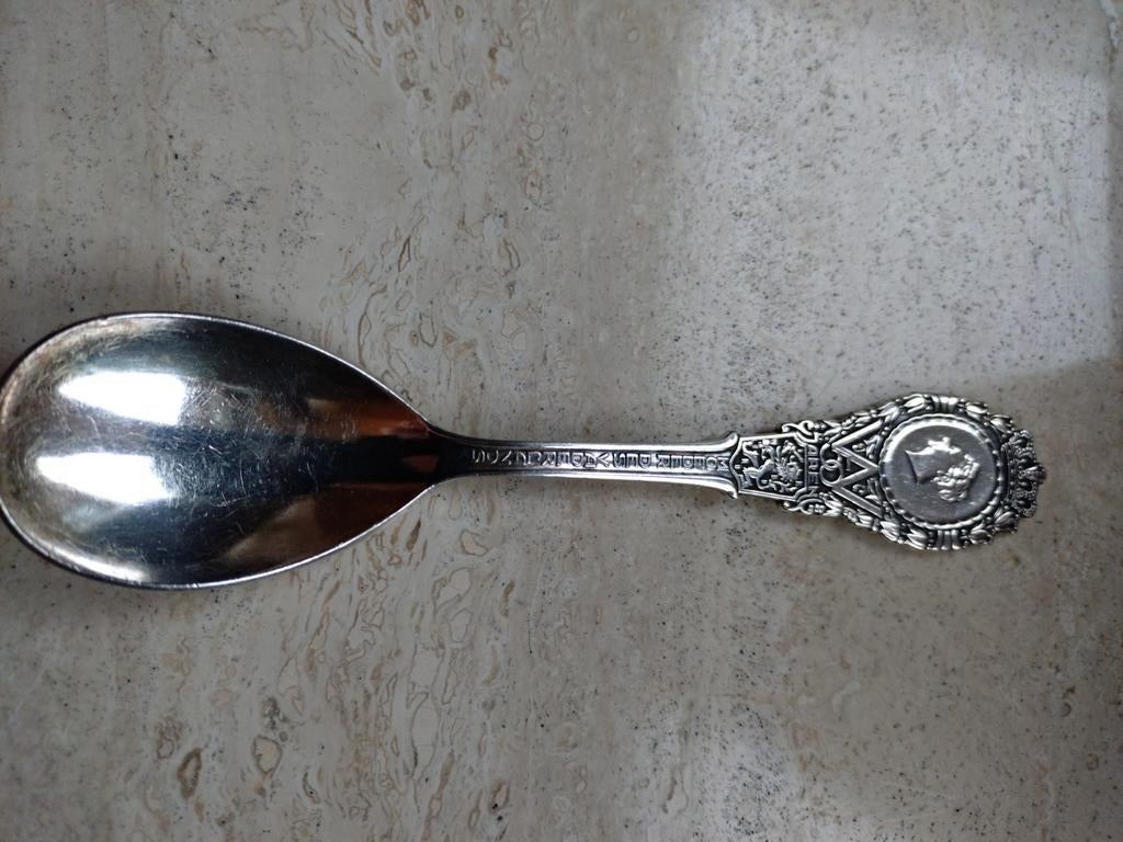 Antieke verzilverde Lepel met Koningin Wilhelmina1898-1948, Ophalen of Verzenden