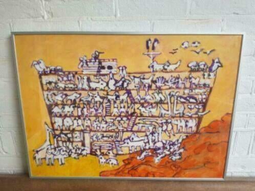 Acrylverf op papier Ton Remmers Ark van Noach, Antiek en Kunst, Ophalen