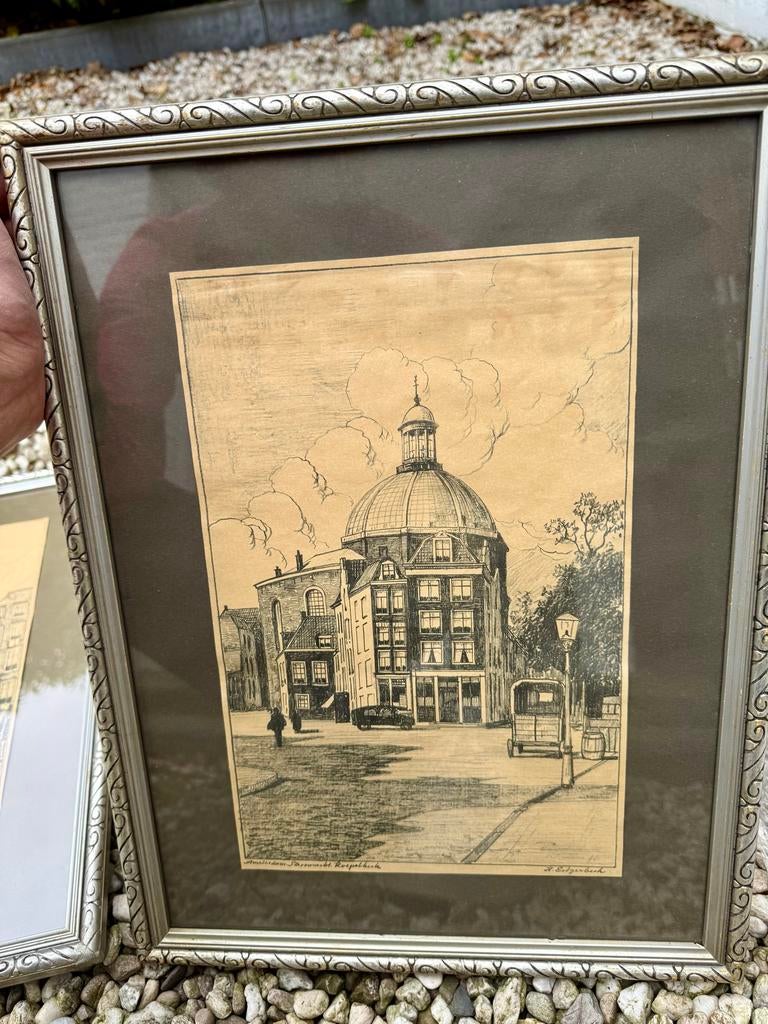 2 etsen van H. Estgerbuh met mooie lijsten, Antiek en Kunst, Ophalen