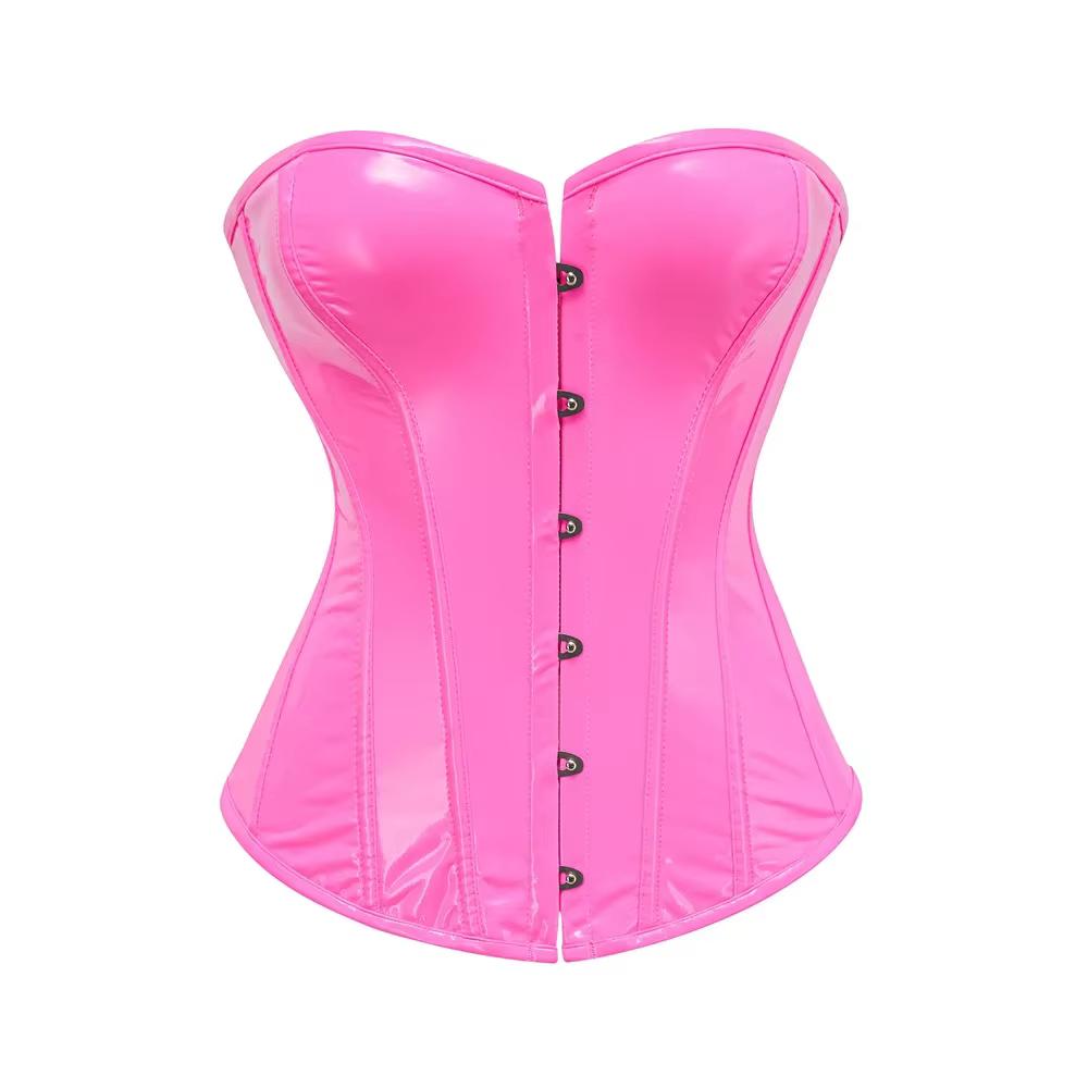 Roze dames lak korset glanzend glimmend leren wetlook, Verzenden, Roze, Body of Korset