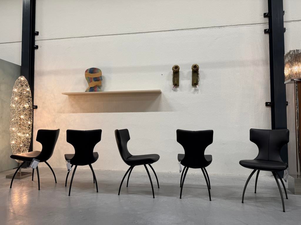 5 Nieuw Leolux Callas eetkamerstoel zwart leer Design Stoel