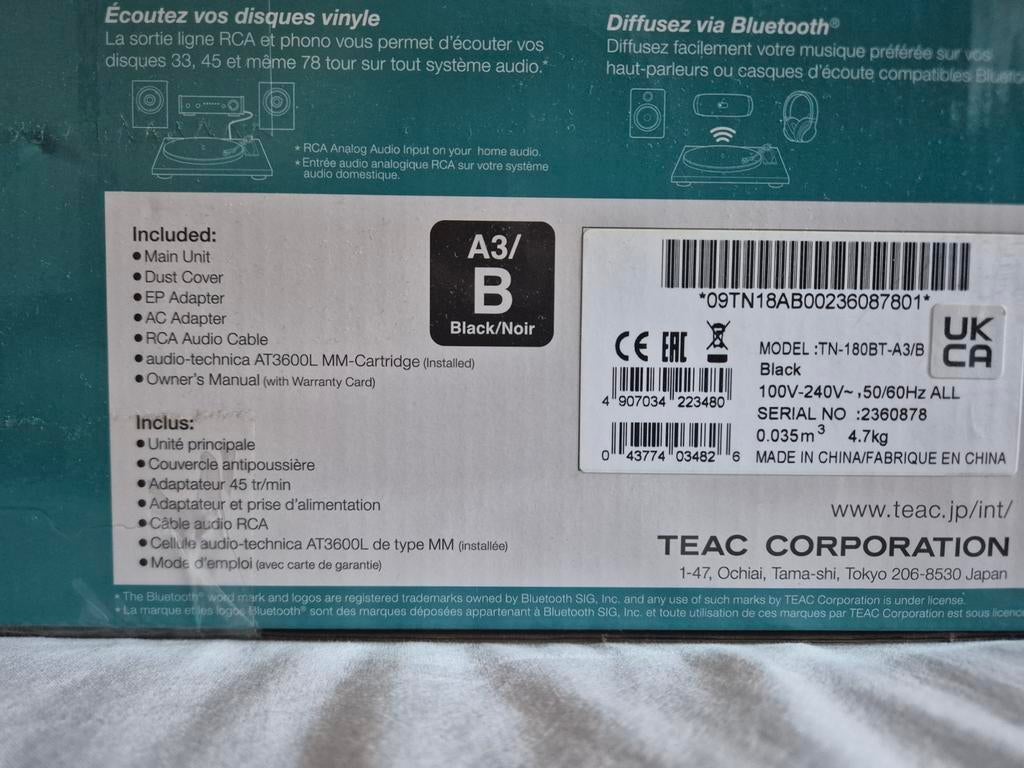 TEAC TN-180BT Bluetooth Platenspeler Zwart NIEUW, Ophalen, Nieuw, Platenspeler, Overige merken