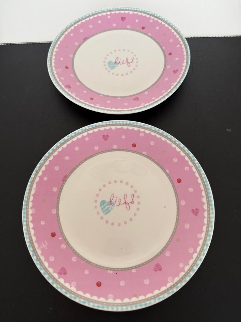 2 ontbijtborden lief!, Ophalen of Verzenden, Zo goed als nieuw, Bord(en), Overige stijlen
