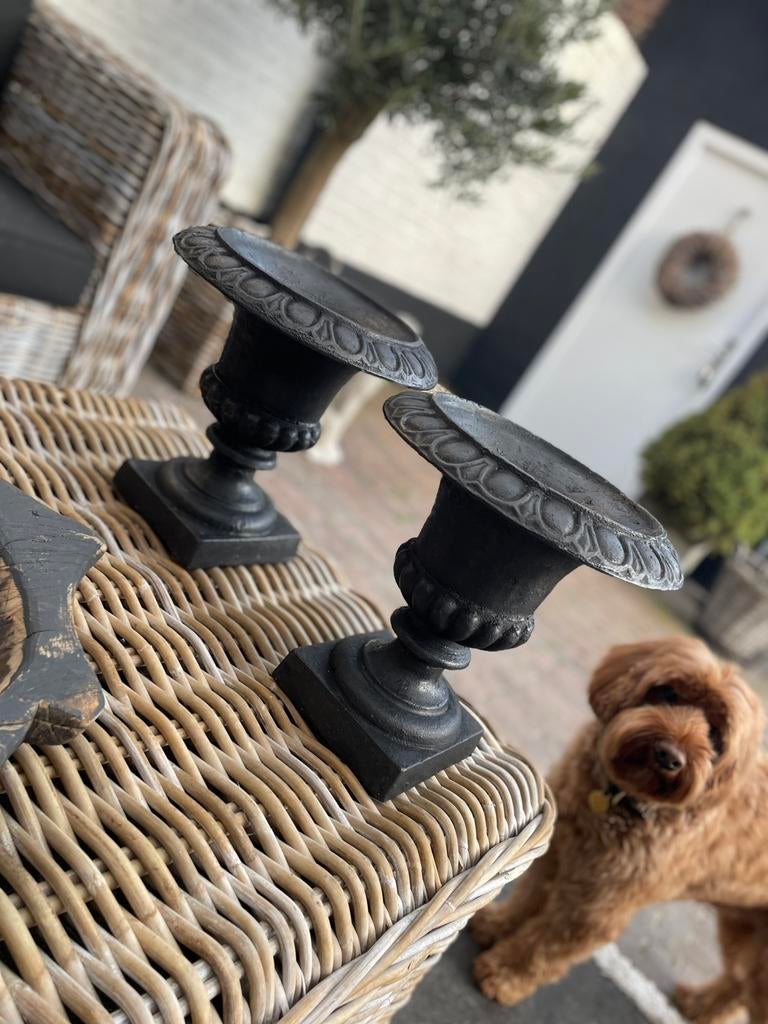 Prachtig set antieke Franse vazen gietijzer, Tuin en Terras, Tuinvazen, Ophalen, Zo goed als nieuw