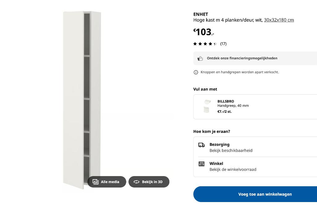 Hoge kast - Ikea ENHET, Ophalen, Zo goed als nieuw