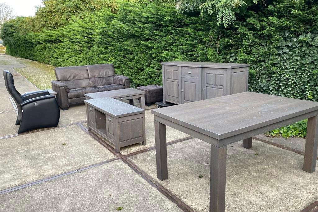 Complete huiskamer bank met eikenhout kleur grey meubels, Ophalen