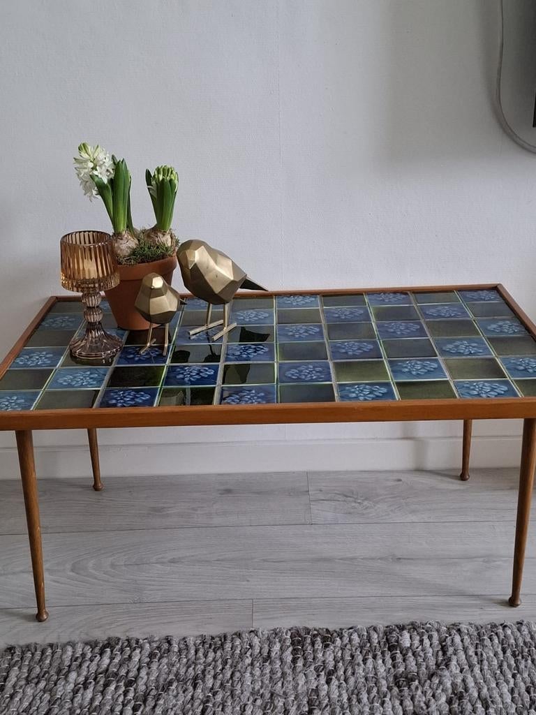 Vintage Retro Bijzettafel met Tegelblad - 47,5x78,5x36cm, Huis en Inrichting, Ophalen, Gebruikt, Minder dan 50 cm, Rechthoekig
