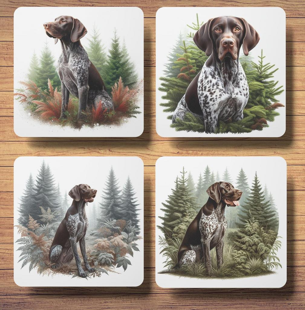 Duitse Staande Korthaar Bos onderzetters met houder, Ophalen of Verzenden, Nieuw, Glas of Kopje