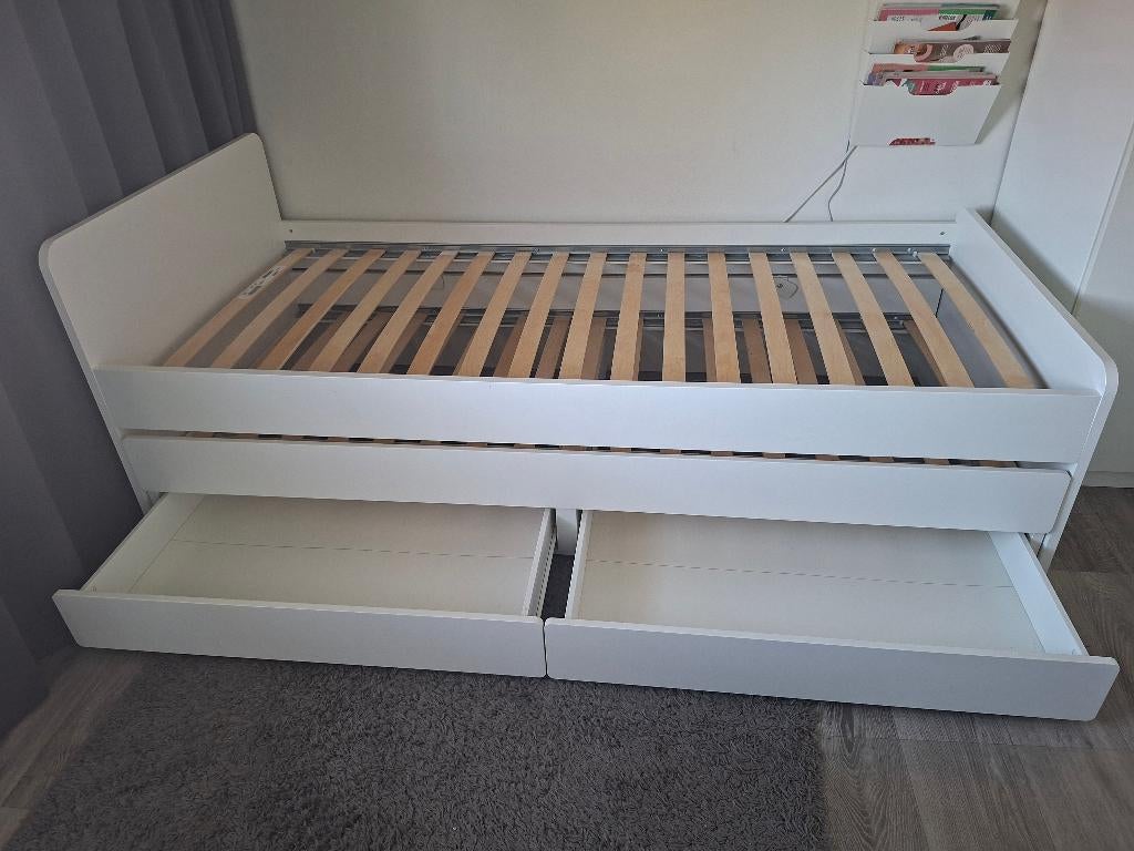 IKEA Slakt eenpersoonsbed met onderbed en lades, Ophalen, Verstelbaar, 90 cm, Eenpersoons