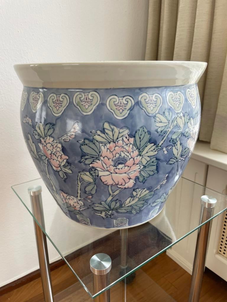 Grote Chinese bloempot met pioenrozen decor, Ophalen