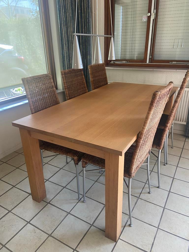 Grote eettafel met 6 stoelen, Huis en Inrichting, Tafels | Eettafels, Ophalen, Gebruikt, 100 tot 150 cm, Vijf personen of meer