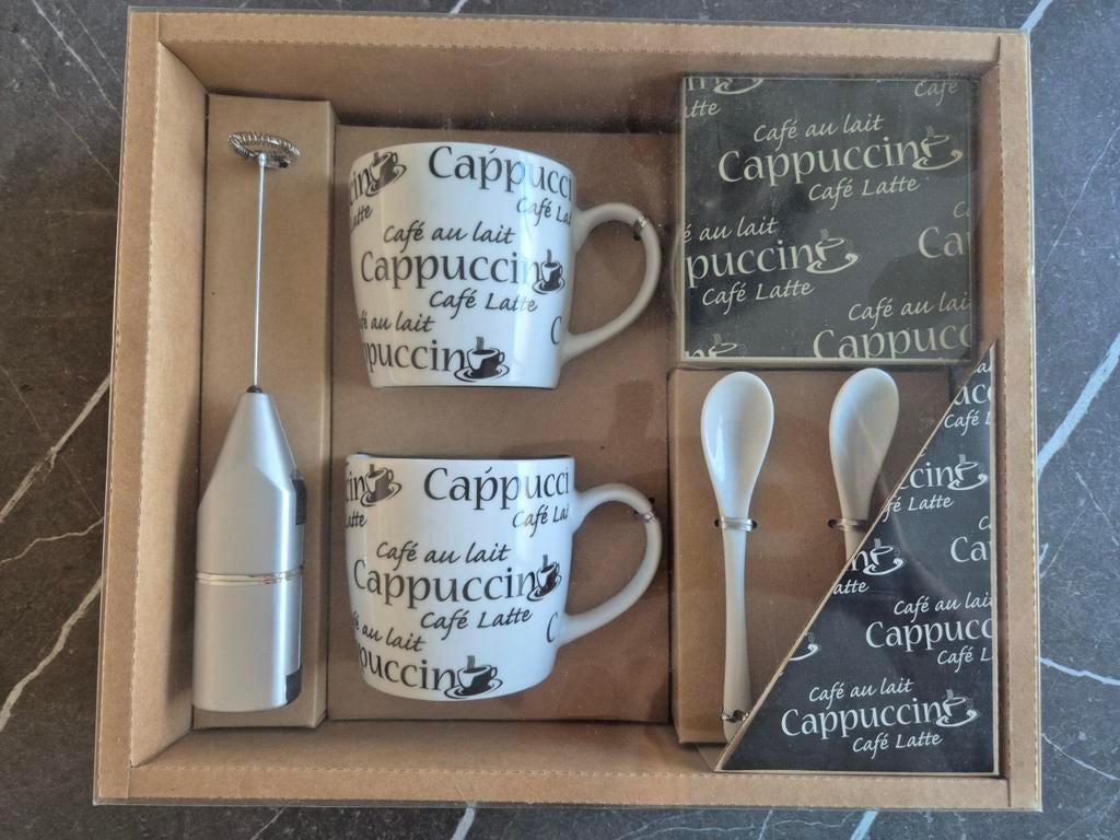 Cappuccinoset met melkopschuimer en lepels * geschenkset, Ophalen of Verzenden, Nieuw