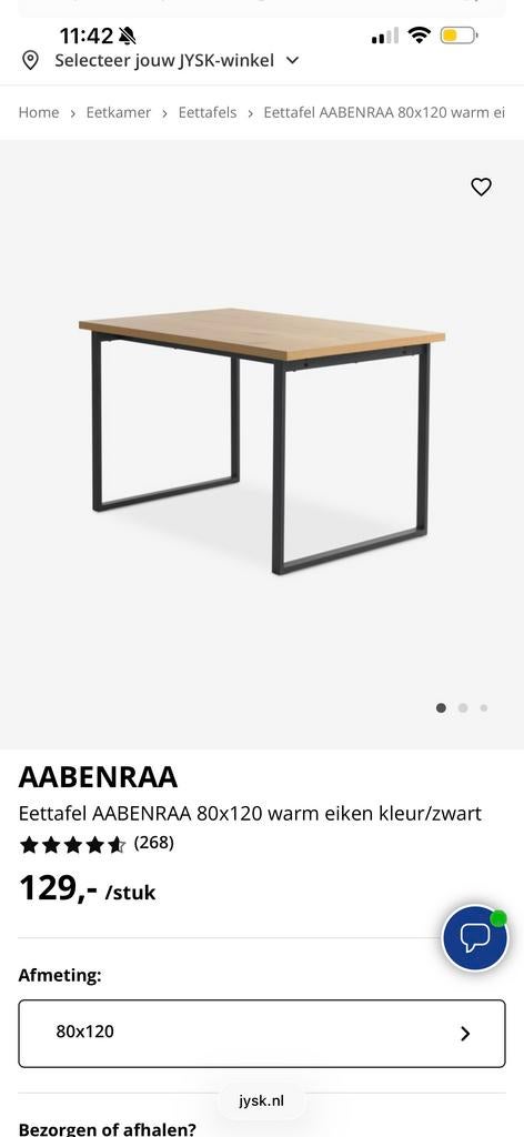 Jysk eettafel Aabenraa 80x120 - Zo goed als nieuw, Ophalen, 100 tot 150 cm, 50 tot 100 cm, Zo goed als nieuw