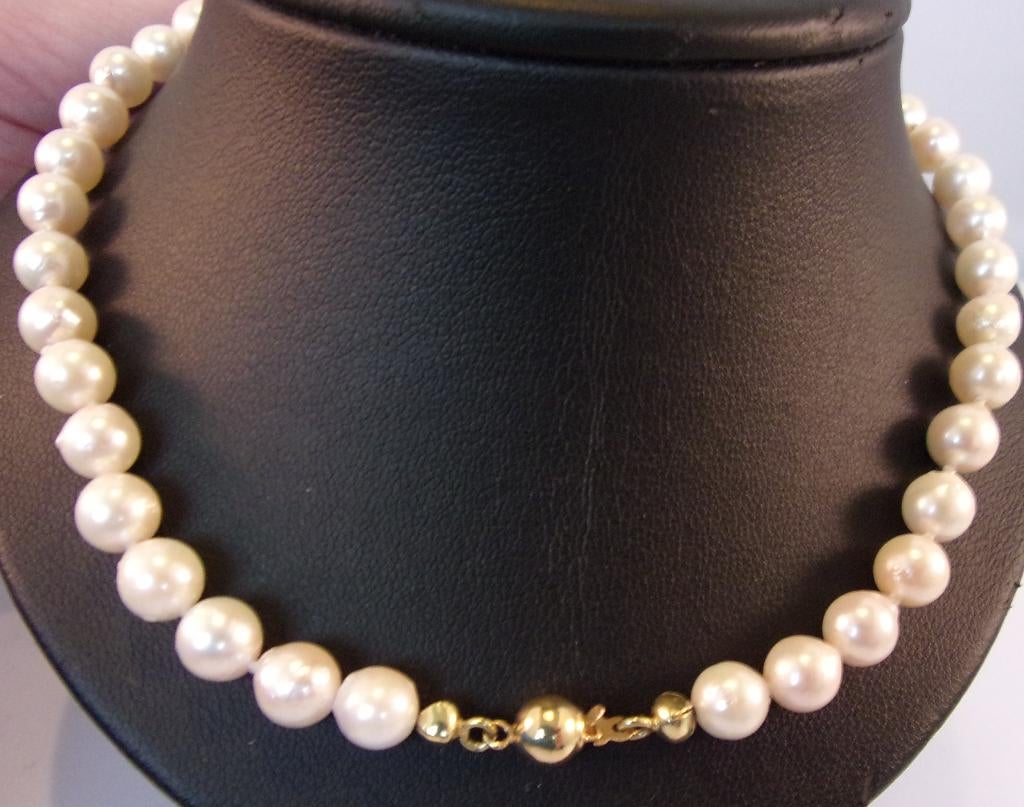 Exclusief nieuw parelcollier- 46,5 cm- 14 krt goud- wit, Verzenden, Wit, Nieuw, Met edelsteen
