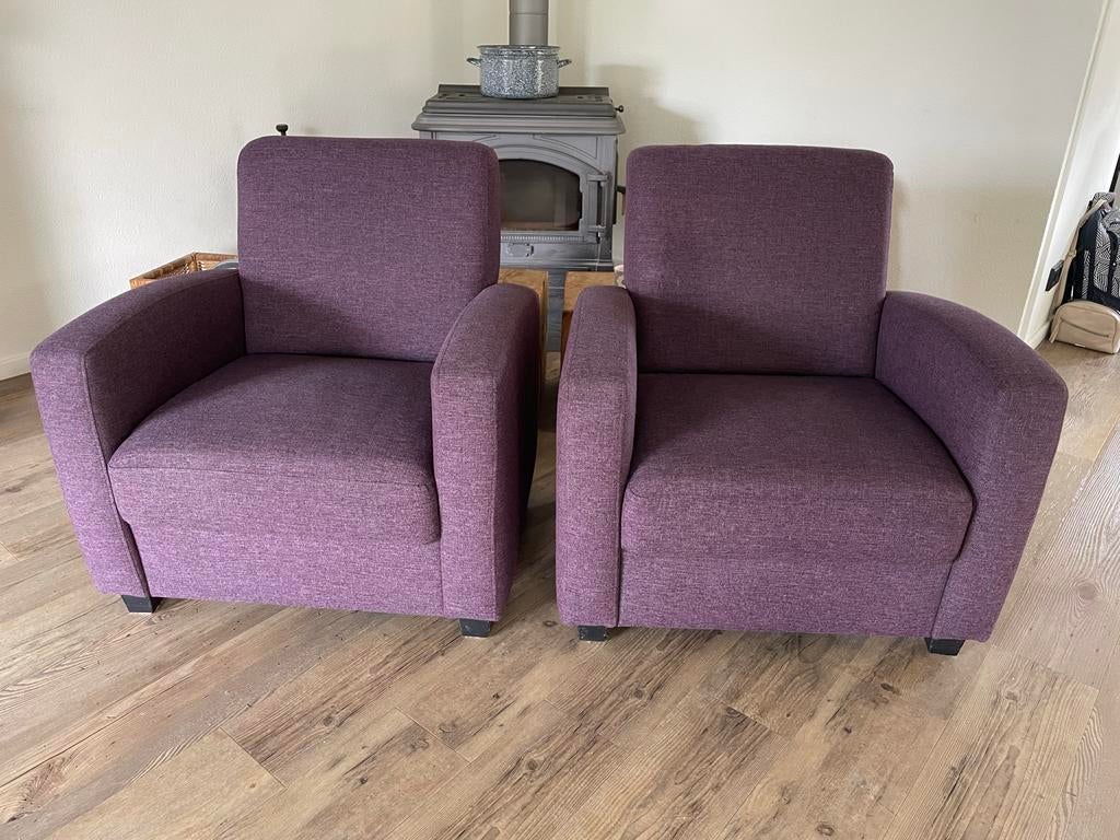 2 paarse fauteuils Knibbeler, Ophalen, Minder dan 75 cm, Zo goed als nieuw, 75 tot 100 cm